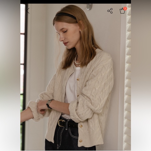 TILLIDIE WCONCEPT Nina Cashmere Cardigan (Cream) one size - Picture 2 of 9